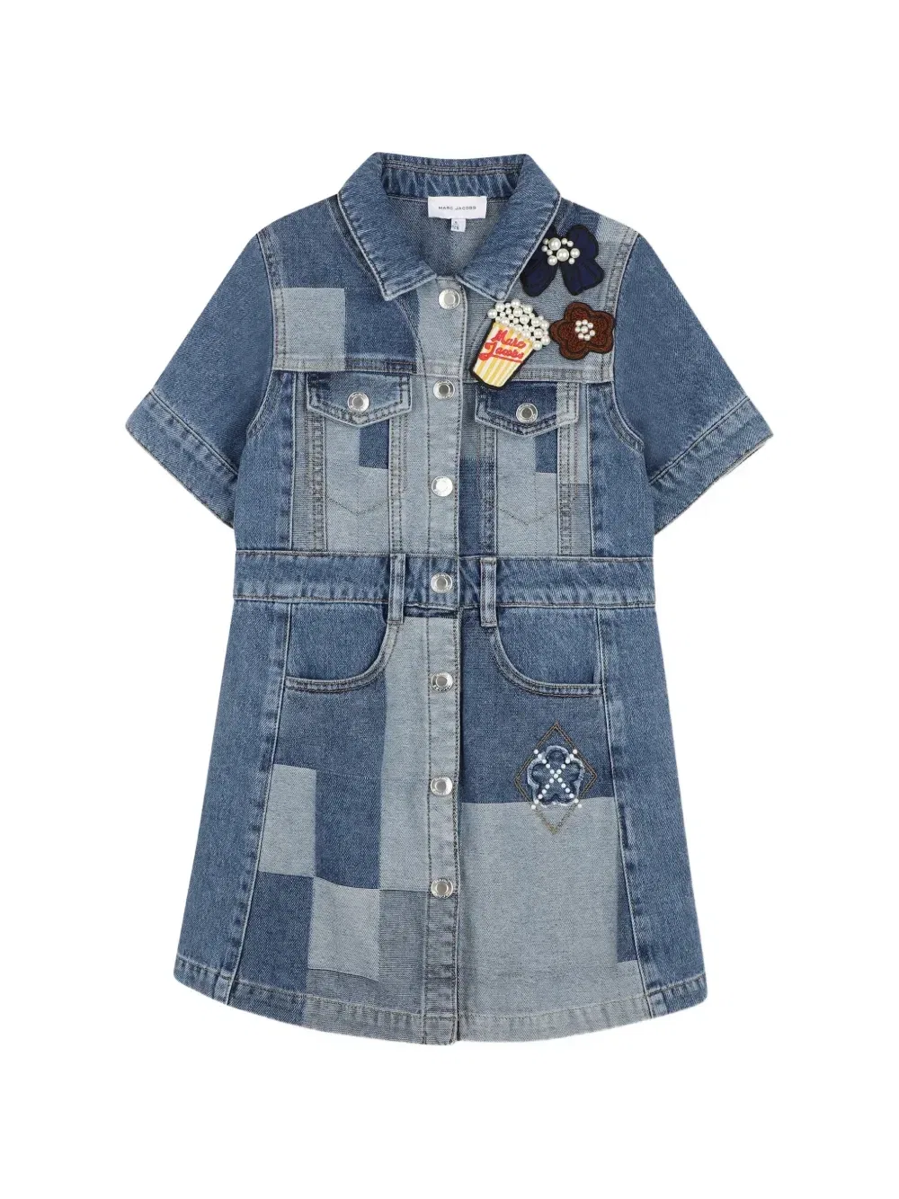 Платье в стиле пэчворк с искусственным жемчугом Marc Jacobs Kids, синий