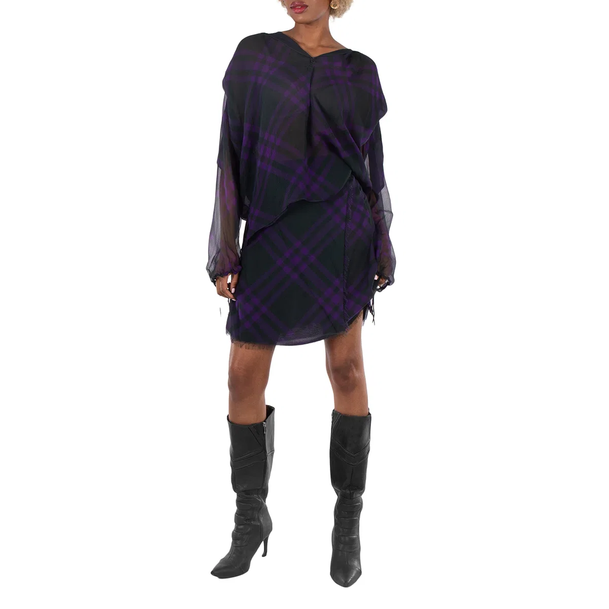 Блуза из шелка с принтом Check Pattern Silk Blouse Burberry, Royal Ip Pattern — фото 4