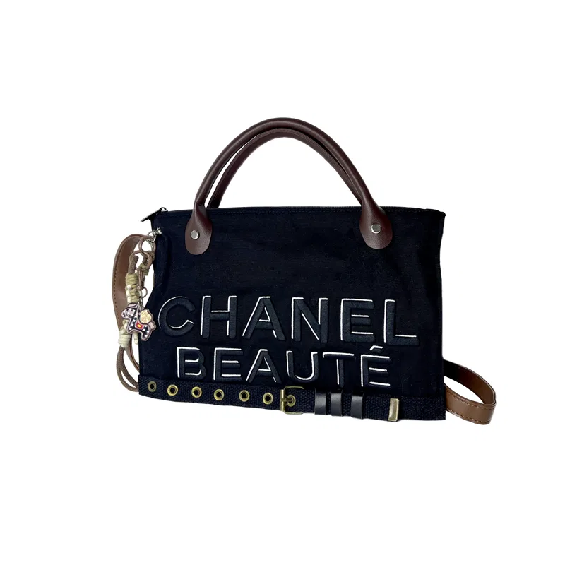 Женская косметичка из канваса, с принтом, CHANEL, Black — фото 3