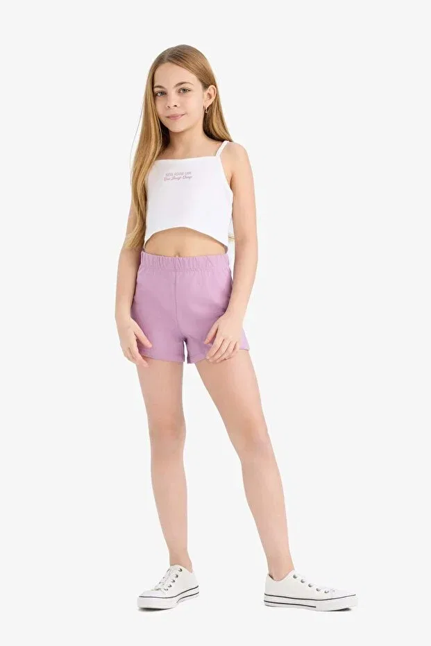 Детский комплект шорт для девочек с принтом 2-Piece set printed athlete shorts with elastic waistband for girls e5696a825hs Defacto, Purple-Pr339 — фото 2