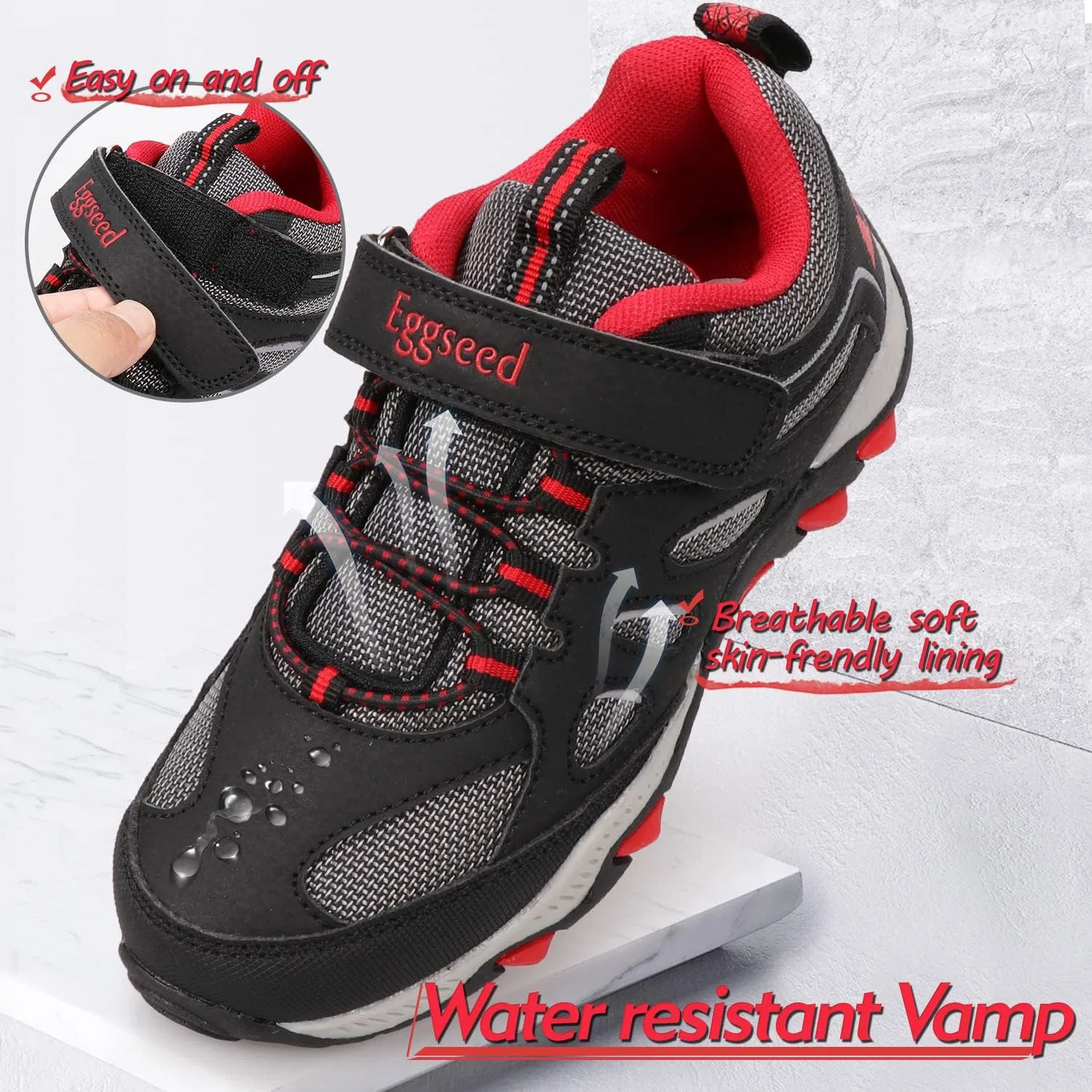 Детские кроссовки для мальчиков с нескользящей подошвой UOVO, Black/Red — фото 3