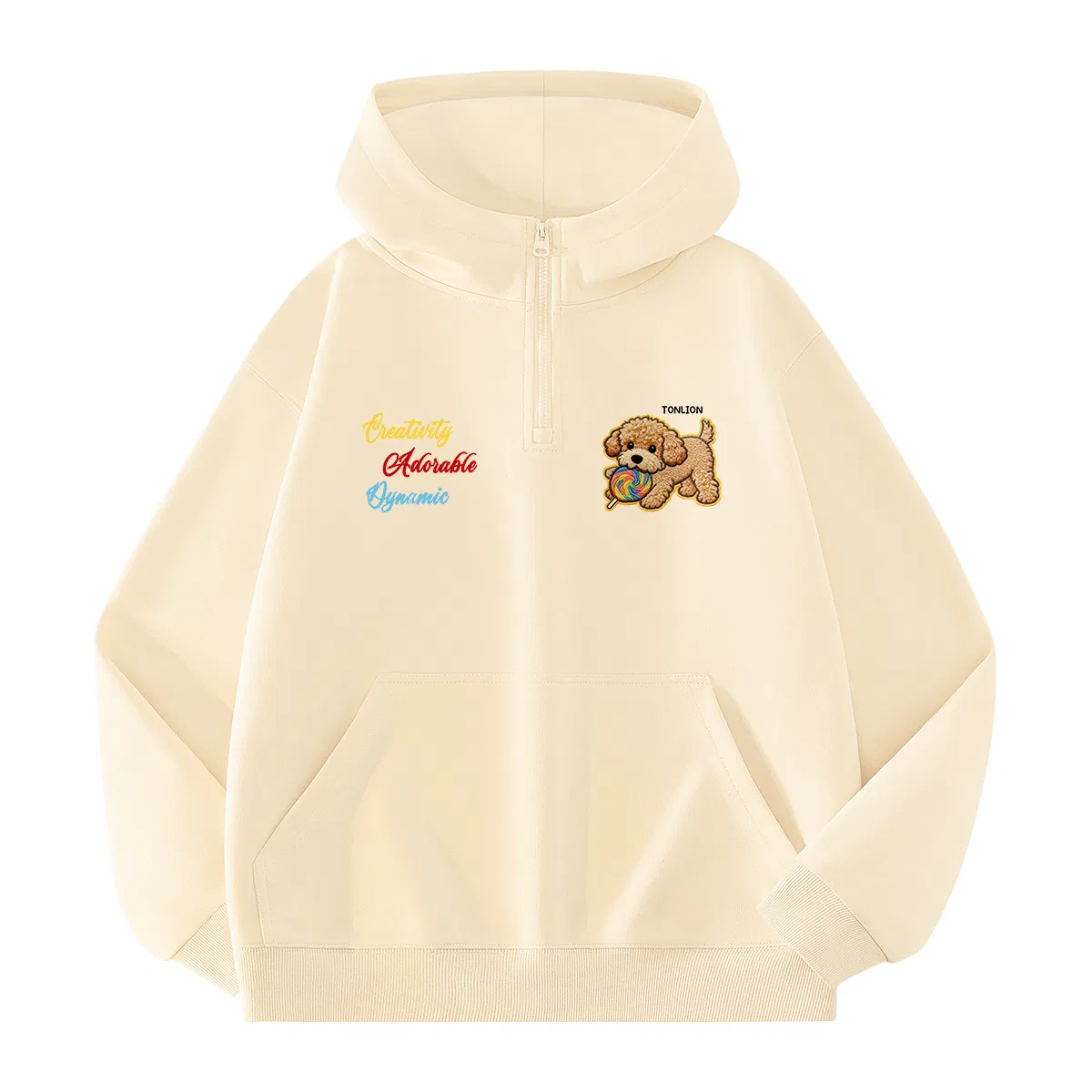 Детский пуловер с принтом Half-Zip Hooded Sweatshirt Tonlion, Полузастежка-Молния Light Beige