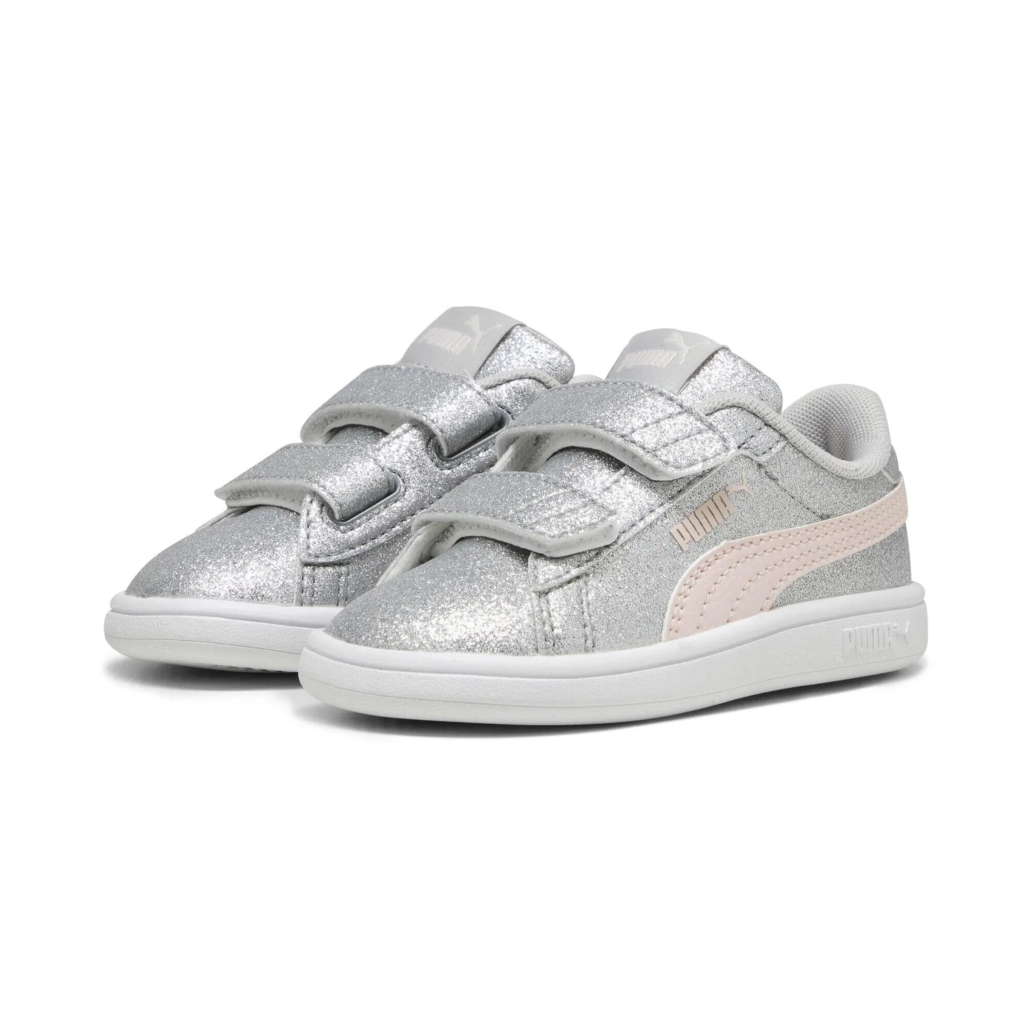 Детские кроссовки для девочек с блестками Smash 3.0 Glitz Glam Puma, Grau / Rosa