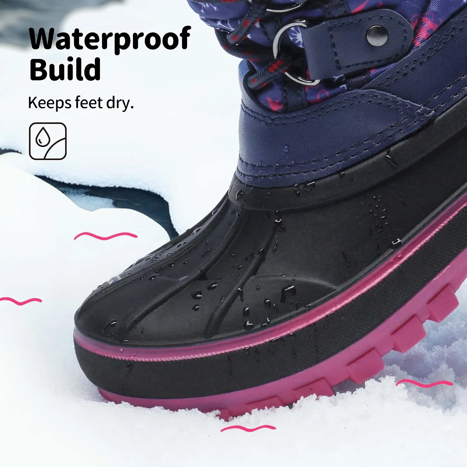 Детские зимние сапоги для девочек с защитой от снега DREAM PAIRS, Navy/Fuchsia — фото 3