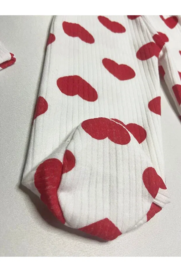 Детский комплект пижам для новорожденных с принтом Corded fabric fabric 100% cotton cute heart patterned newborn baby pajama set with hat Aslin Store, Red — фото 3