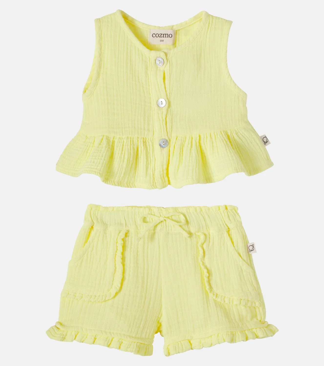 Комплект из топа и шорт хлопковый Baby Posy Cozmo, желтый — фото 4