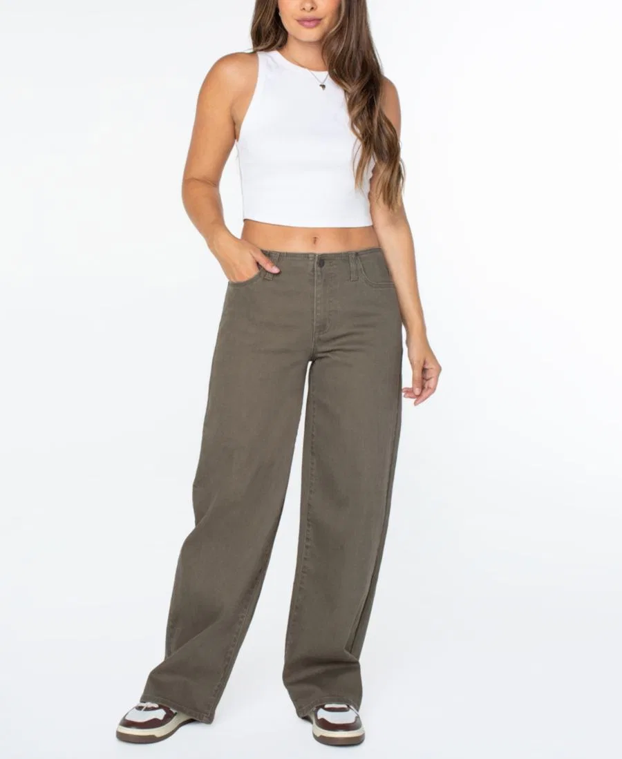 Джинсы свободного кроя с завышенной талией, модель No-Waist Mid-Rise Baggy Jeans Celebrity Pink, Olive