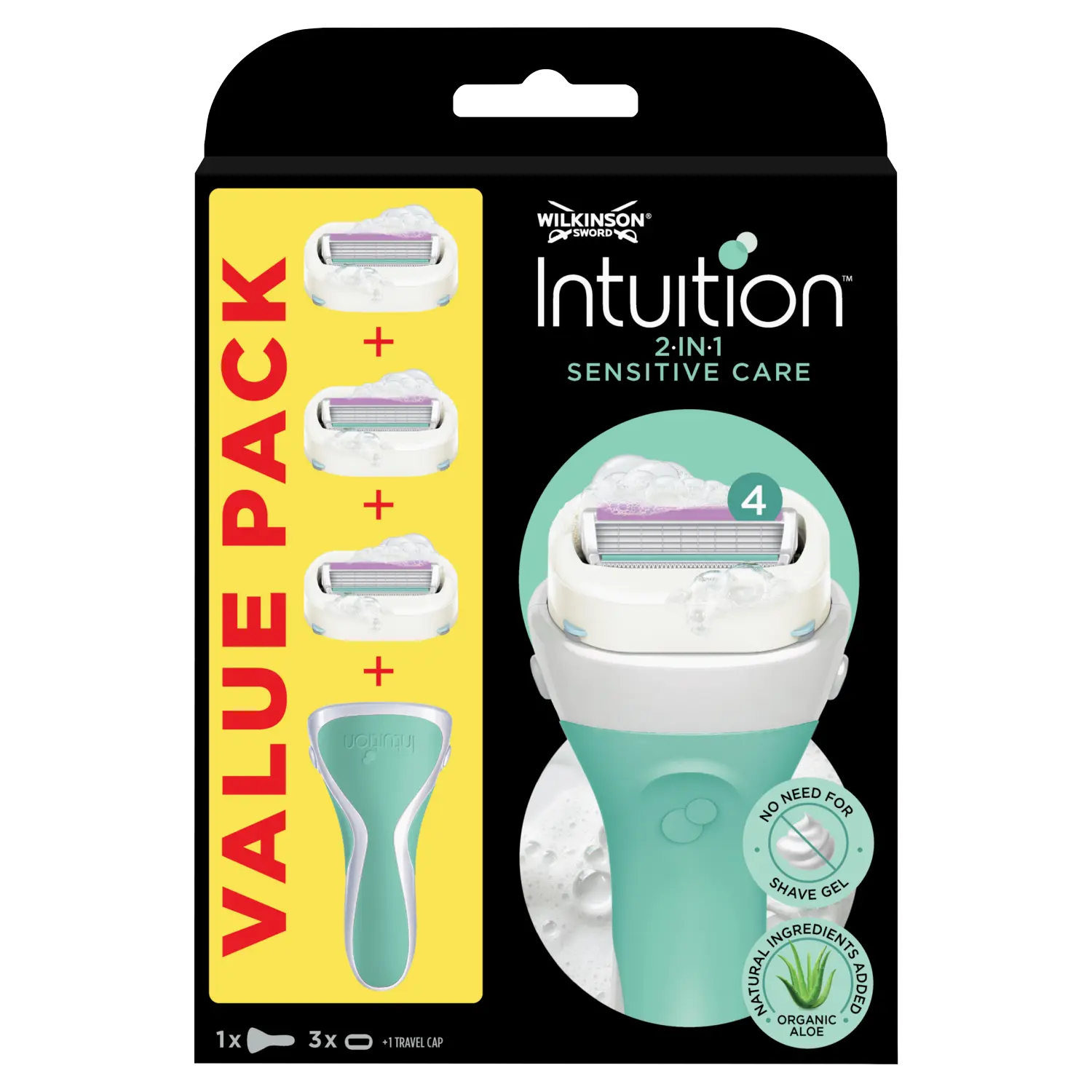 

Wilkinson Sword Intuition Sensitive Care бритва со сменными лезвиями для женщин, ручка + 3 картриджа