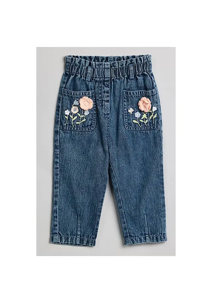 Джинсы с вышивкой на резинке mom fit R&B, синий