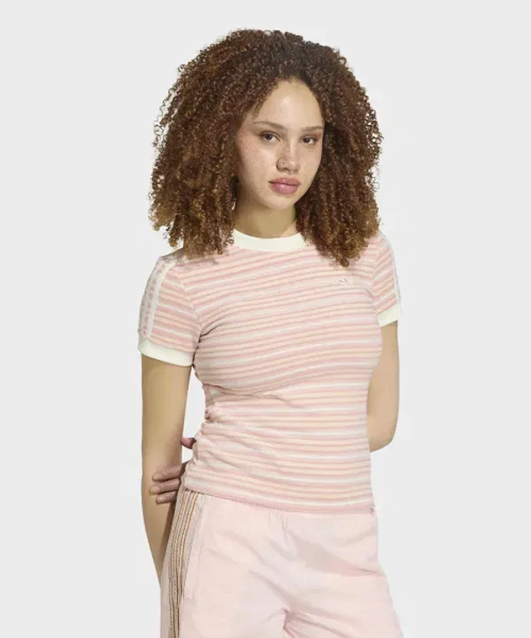 Футболка с полосками Summer Glow Slim Stripe, Adidas, санди пинк