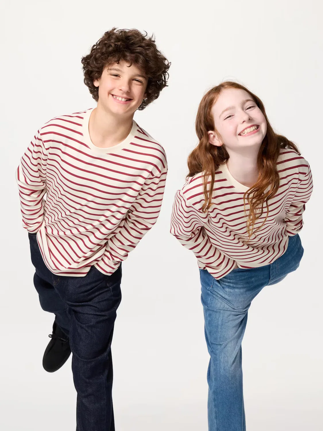 Футболка Uniqlo Airism, детская, с длинным рукавом в полоску, красный