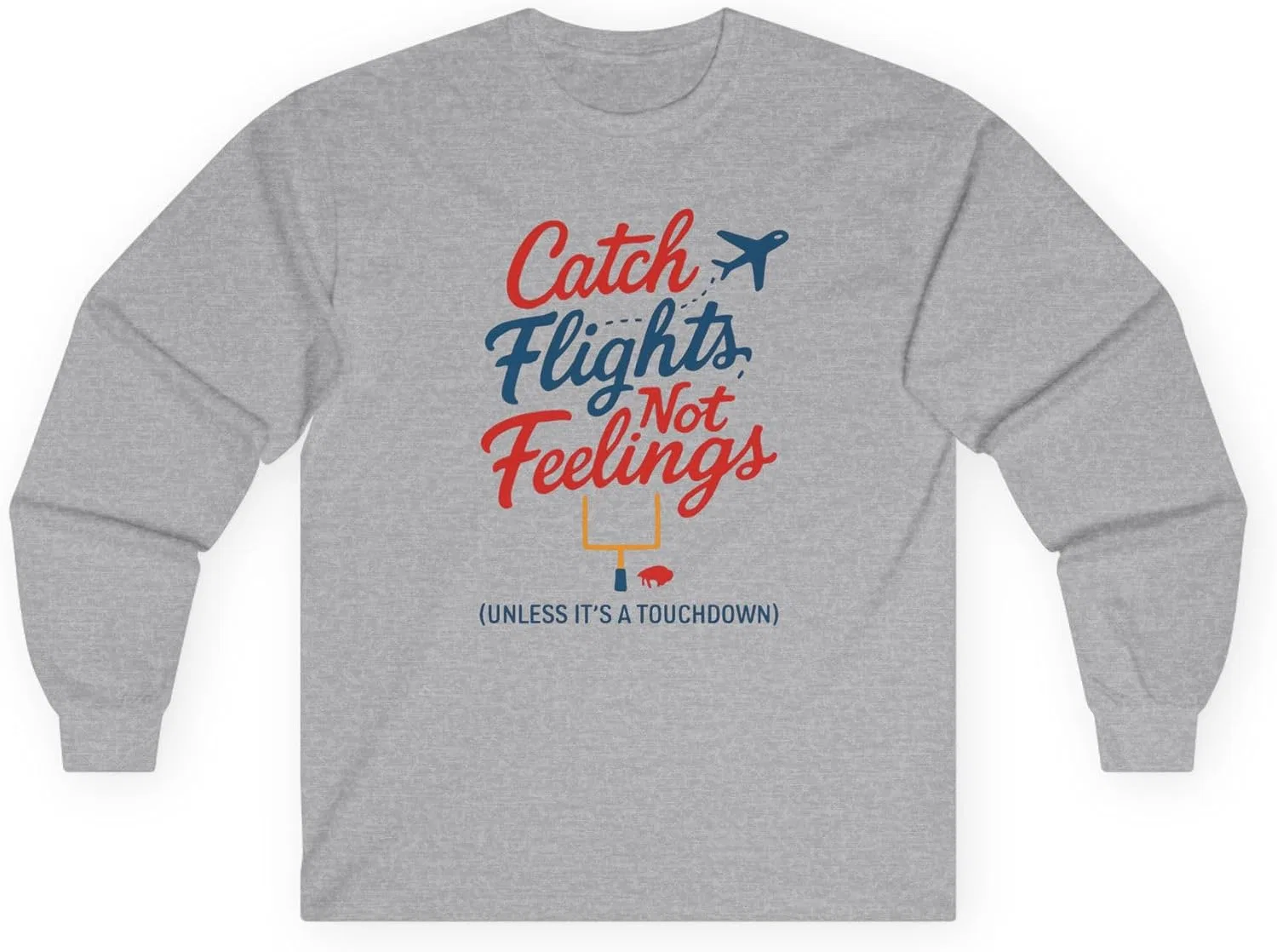 Женская футболка с длинным рукавом с принтом Catch Flights Not Feelings Gildan 2400, Sport Grey