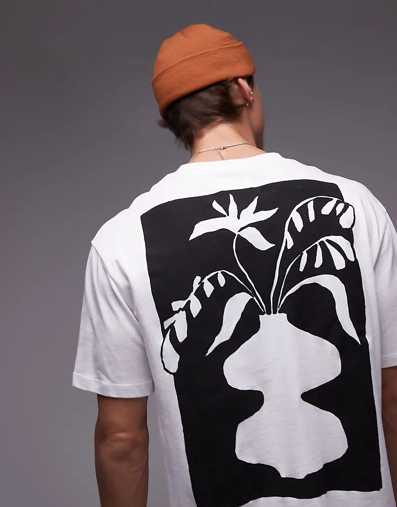 

Футболка свободного кроя с принтом в виде черной вазы белого цвета Topman