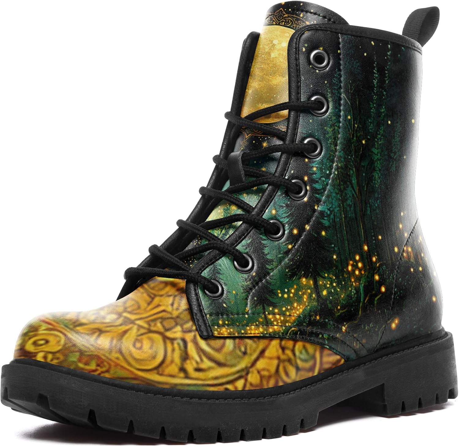 

Готические боевые ботинки для женщин и мужчин - панк-рок ботинки на шнуровке с массивным каблуком, короткие ботинки из веганской кожи, водонепроницаемые черные ботинки Coolcustomize