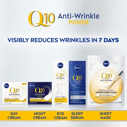 Nivea Q10 Power Anti-Wrinkle + Firming Sheet Mask с коэнзимом Q10 10-минутная крем-маска против морщин, 5 шт. — фото 3