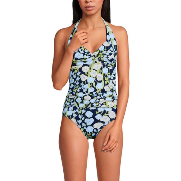 

Женский топ-танкини с завязками на шее Lands' End, цвет navy poetic floral
