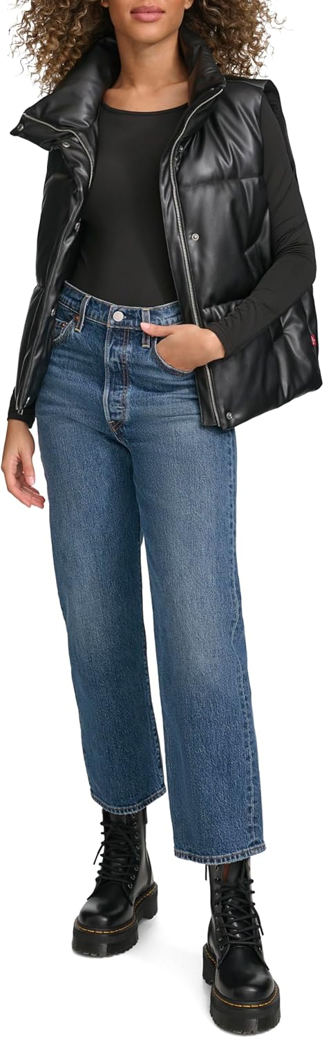 Женская короткая куртка-пуховик Levi's из экокожи, черный — фото 2