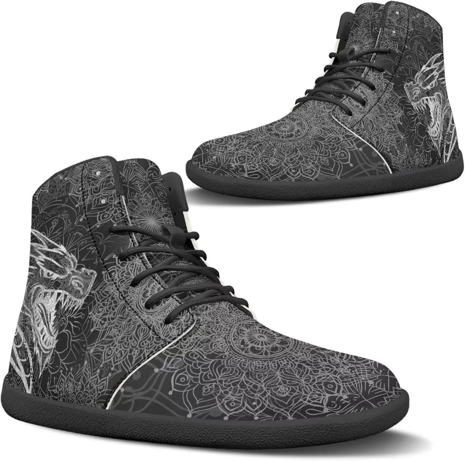 Мужские и женские босоножки Mens Wolves с высоким верхом, минималистичные кроссовки для трейл-раннинга с принтом лошади, босоножки с широкой носочной частью, кроссовки с принтом дракона Glomenade — фото 2