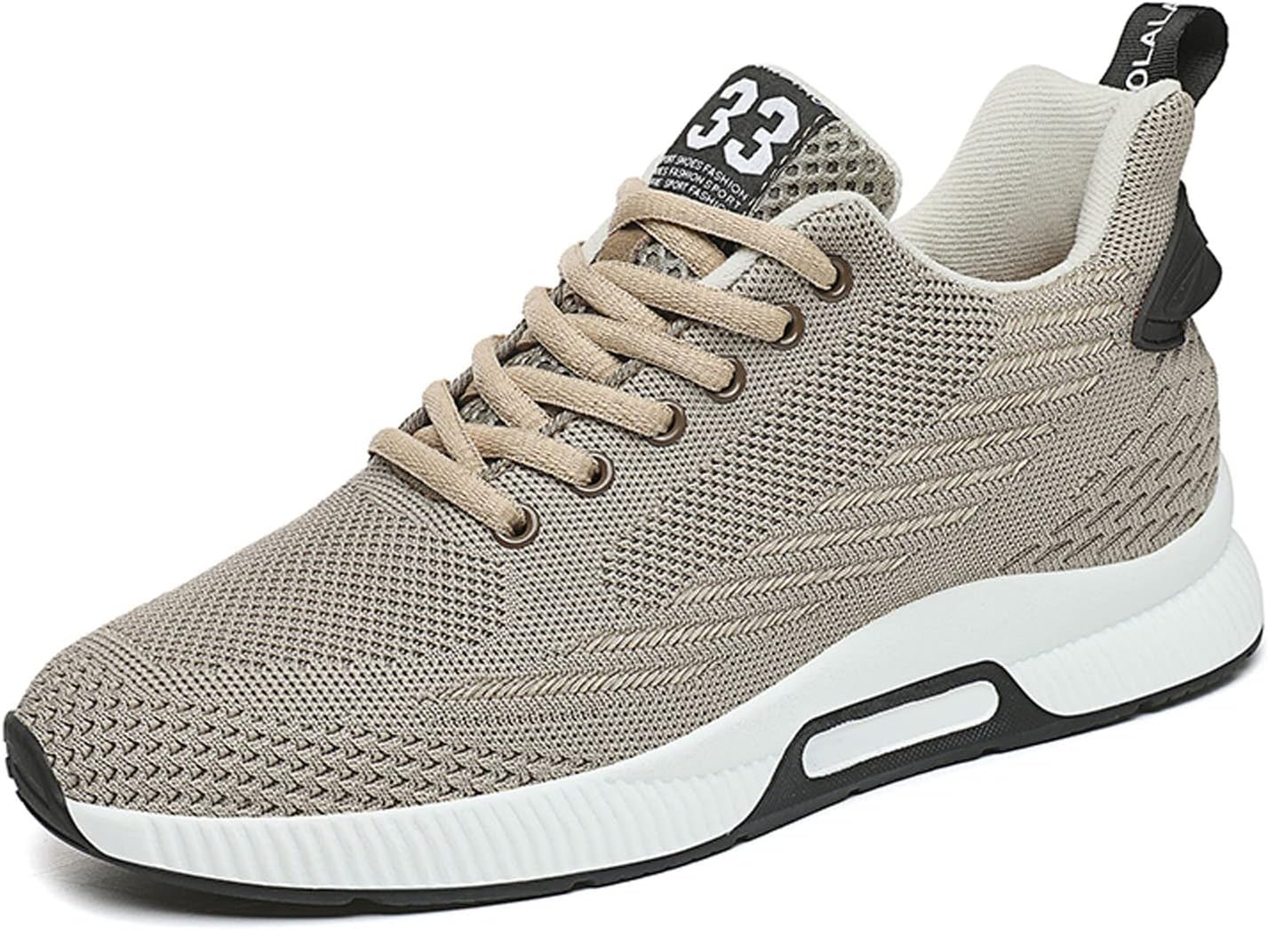 

Мужские кроссовки-лифты с невидимым увеличением роста, спортивные повседневные кеды на шнуровке, делают вас выше, высота каблука - 6 см / 6 см, скрытый каблук Meidiastra, бежевый