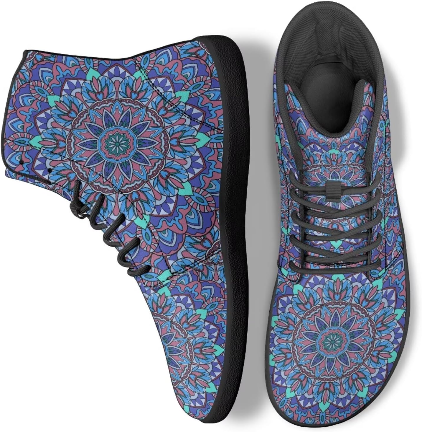 

Кроссовки Boho Mandala с цветочным узором для женщин и мужчин, с высоким верхом из PU кожи, для работы и ходьбы Ecaestolph, синий