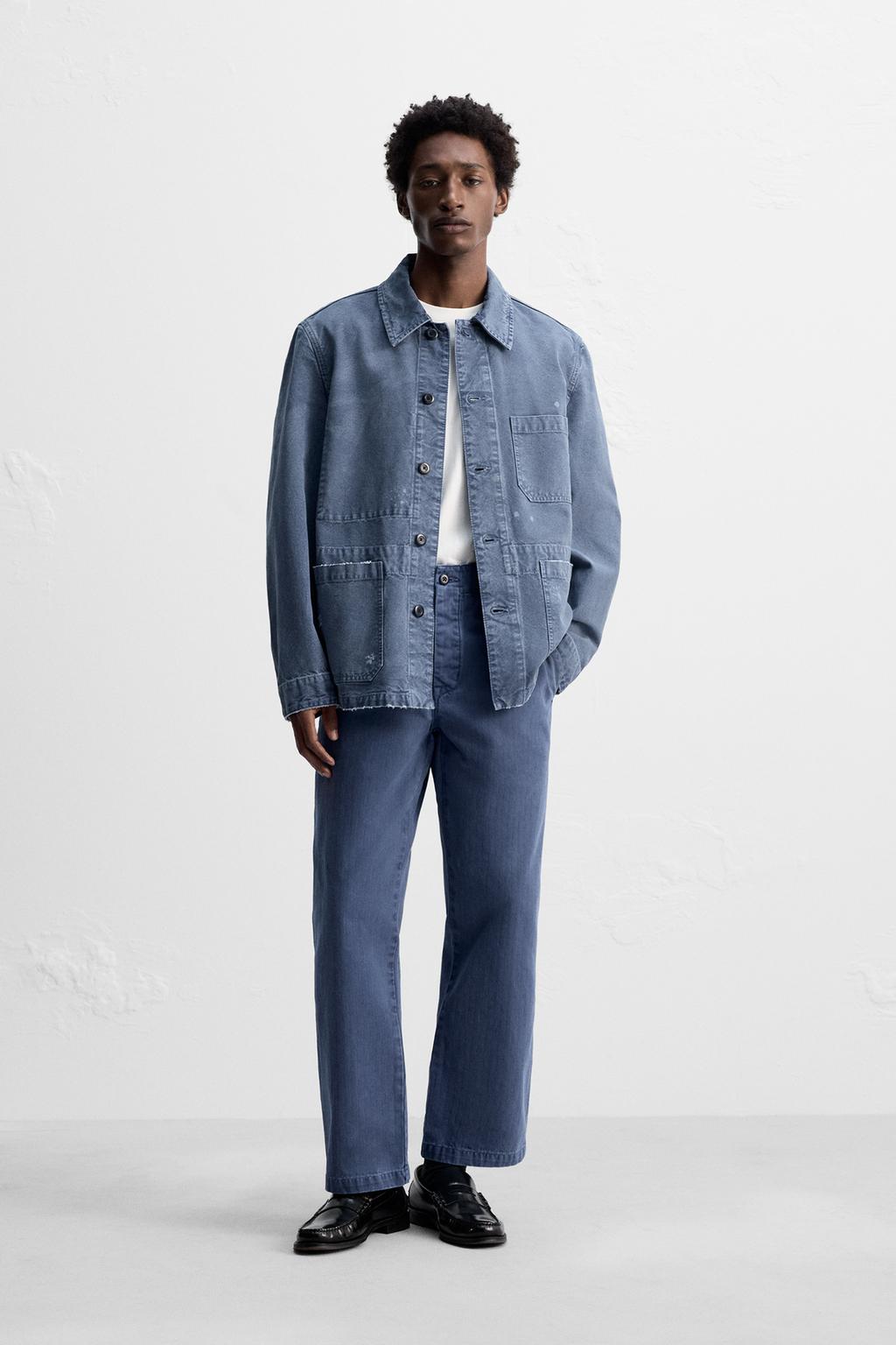 

Выстиранные брюки плотника ZARA, синий