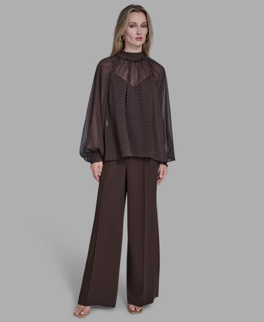 

Женская блузка с высоким воротником и сборками BCBG, Truffle/whisper White