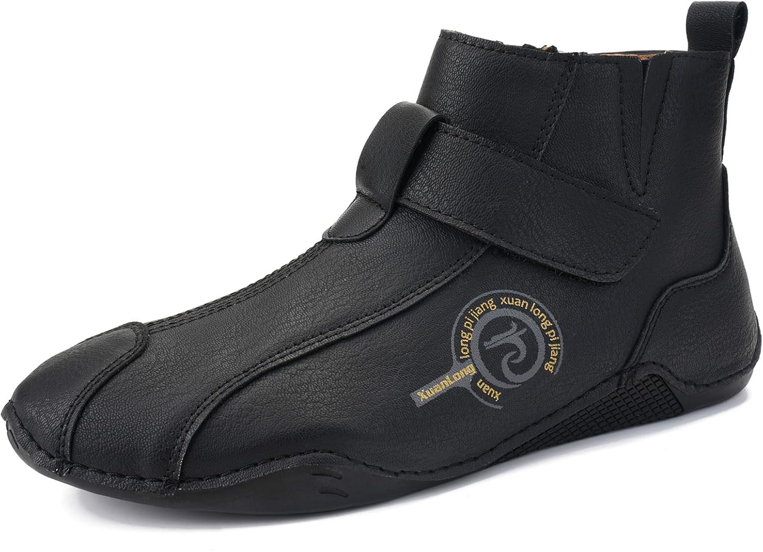 

Мужские модные кожаные челси с боковой молнией, плоская мягкая подошва, повседневные и нарядные ботинки, уличная рабочая обувь, удобные с круглым носком, высокие кроссовки и ботинки до щиколотки для мужчин Generic, черный