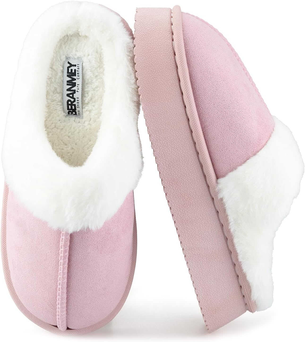 

Теплые домашние тапочки с толстой подошвой для женщин и мужчин - уютные платформенные тапочки с противоскользящей подошвой, короткие носки с плюшевой подкладкой для дома и улицы Beranmey, розовый