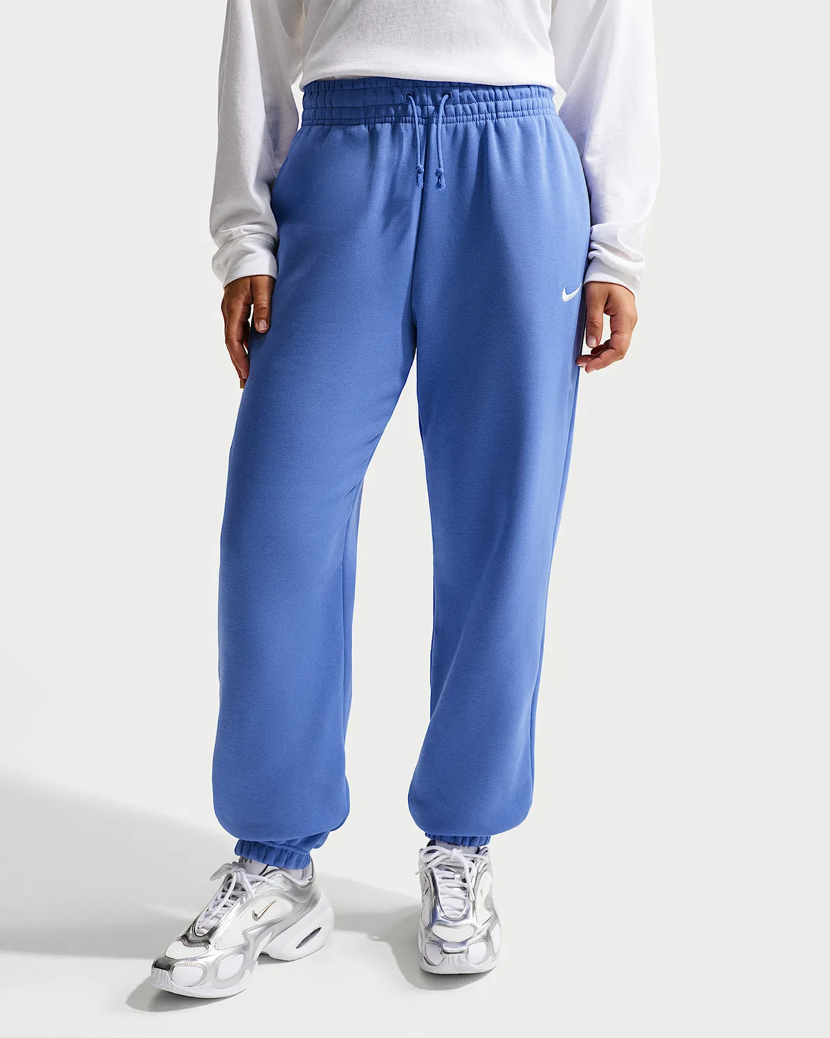 Женские свободные спортивные штаны с завышенной талией Nike Sportswear Phoenix Fleece, Light Medium Blue/Sail — фото 2