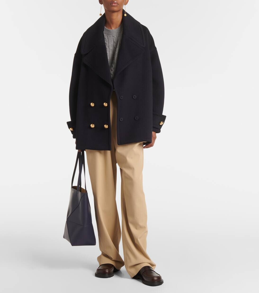 Пальто из шерсти галечного цвета Loewe, цвет midnight blue — фото 2