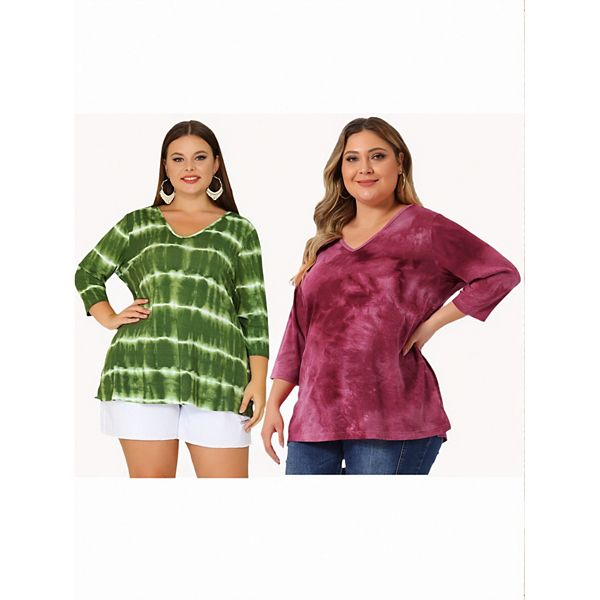 

Футболка plus size для женщин v-образным вырезом и 3/4 рукавом в полоску с принтом тай-дай Agnes Orinda, Green Hot Pink, Зеленый, Футболка plus size для женщин v-образным вырезом и 3/4 рукавом в полоску с принтом тай-дай Agnes Orinda, Green Hot Pink