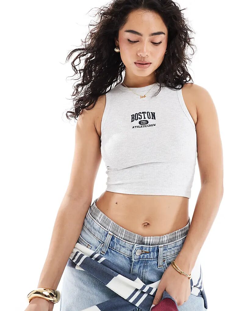 

Майка-борцовка Pull&Bear Boston в рубчик серого цвета