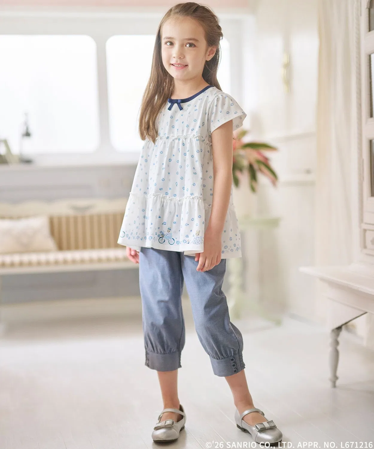 Детская туника с принтом, модель Nemophila Tucked Tunic Kumikyoku KIDS, Off White — фото 2