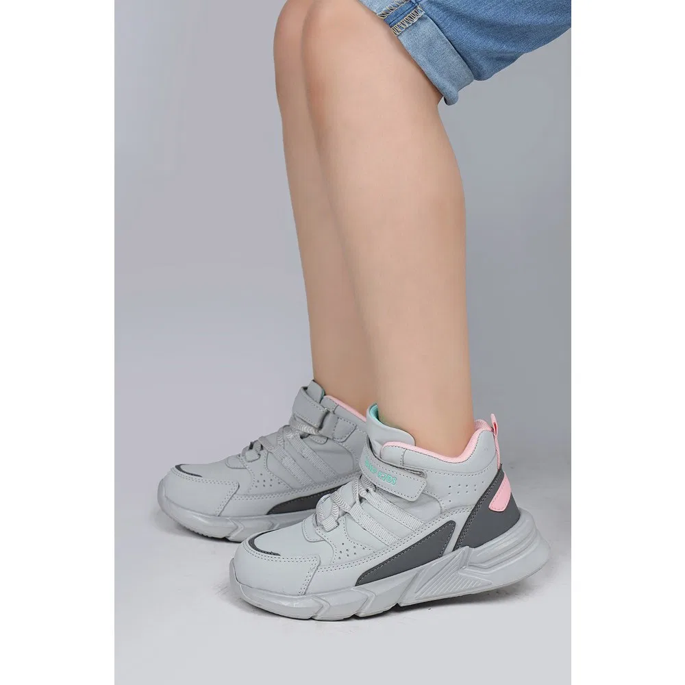 Детские кроссовки-ботинки на липучках Light Grey Pink Jump — фото 3