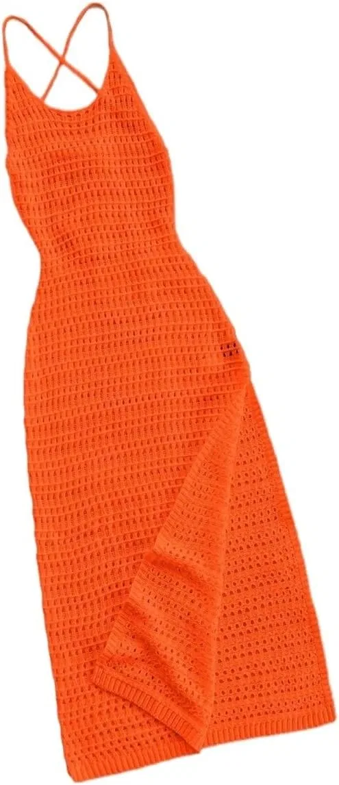 Женское длинное платье без рукавов с вырезами, Orange