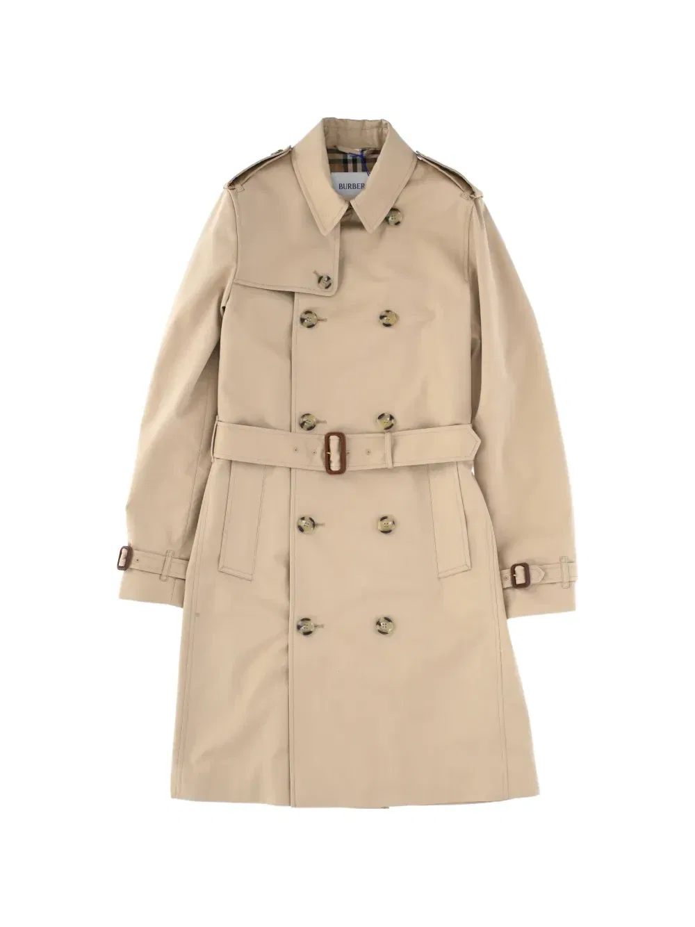 Двубортный тренч с поясом Burberry Kids, бежевый