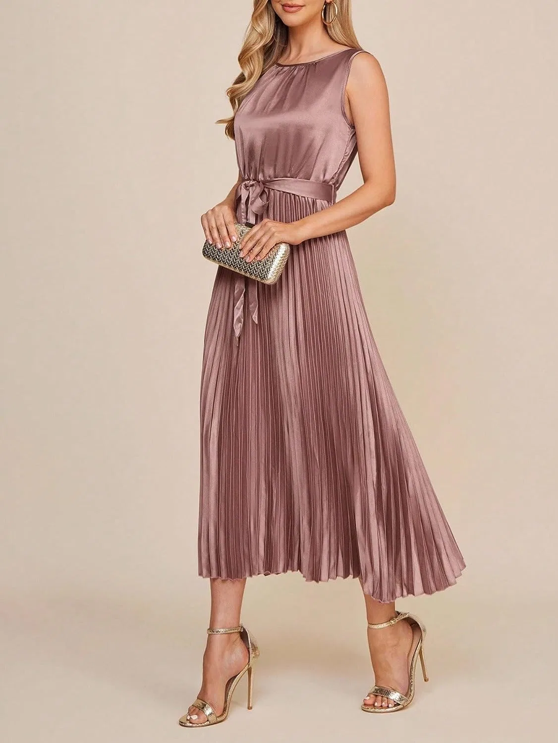 Женское повседневное платье миди с плиссированным подолом Dusty Pink — фото 4