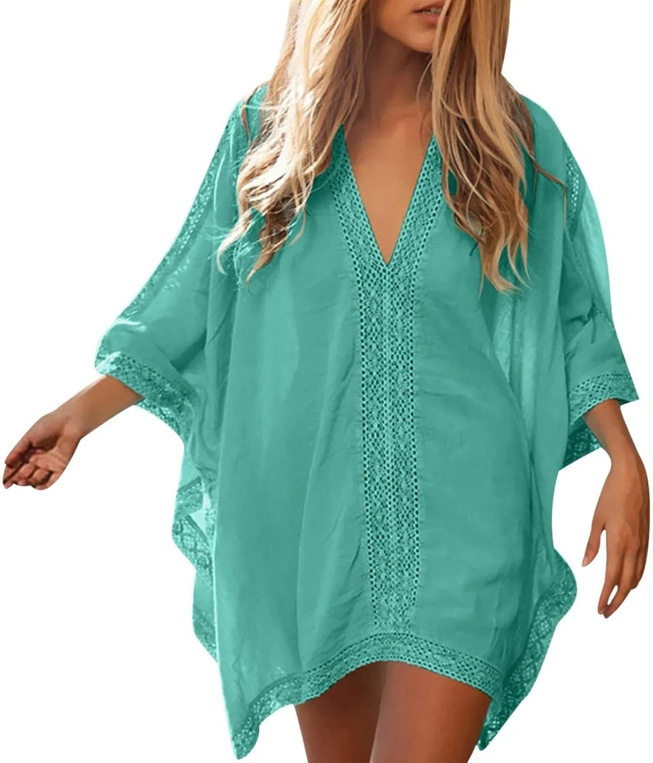 Женское пляжное платье-накидка с ажурной вязкой, Mint Green