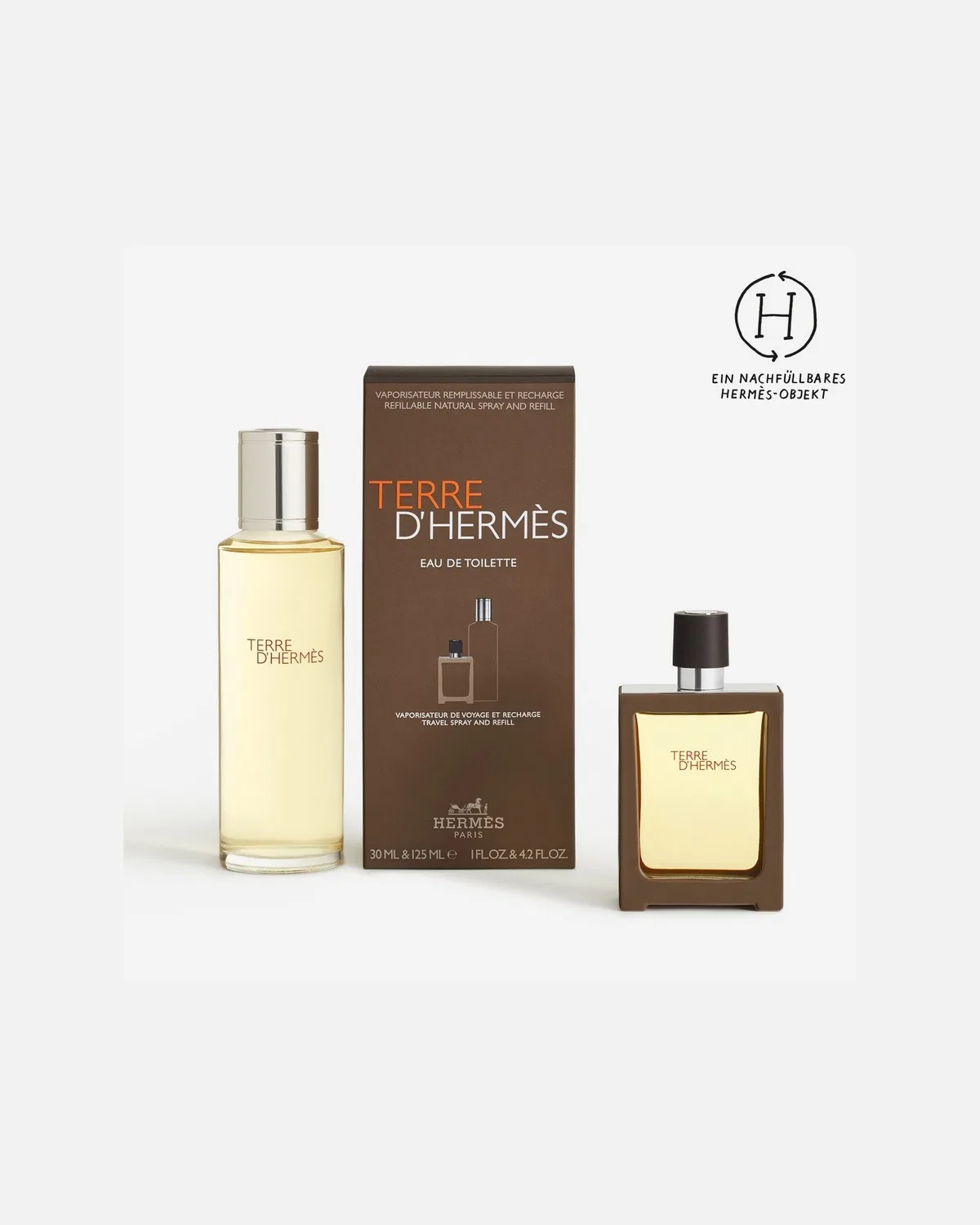 Набор ароматов terre d'hermès, туалетная вода, многоразовый спрей + флакон для наполнения, 125 Ml — фото 2