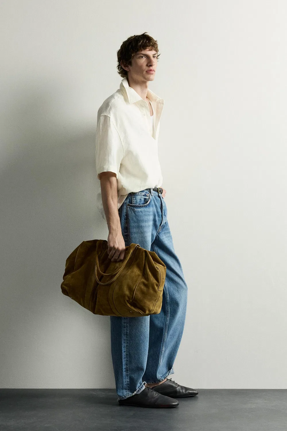Поло свободного кроя из 100% льна. ZARA, Ecru — фото 4