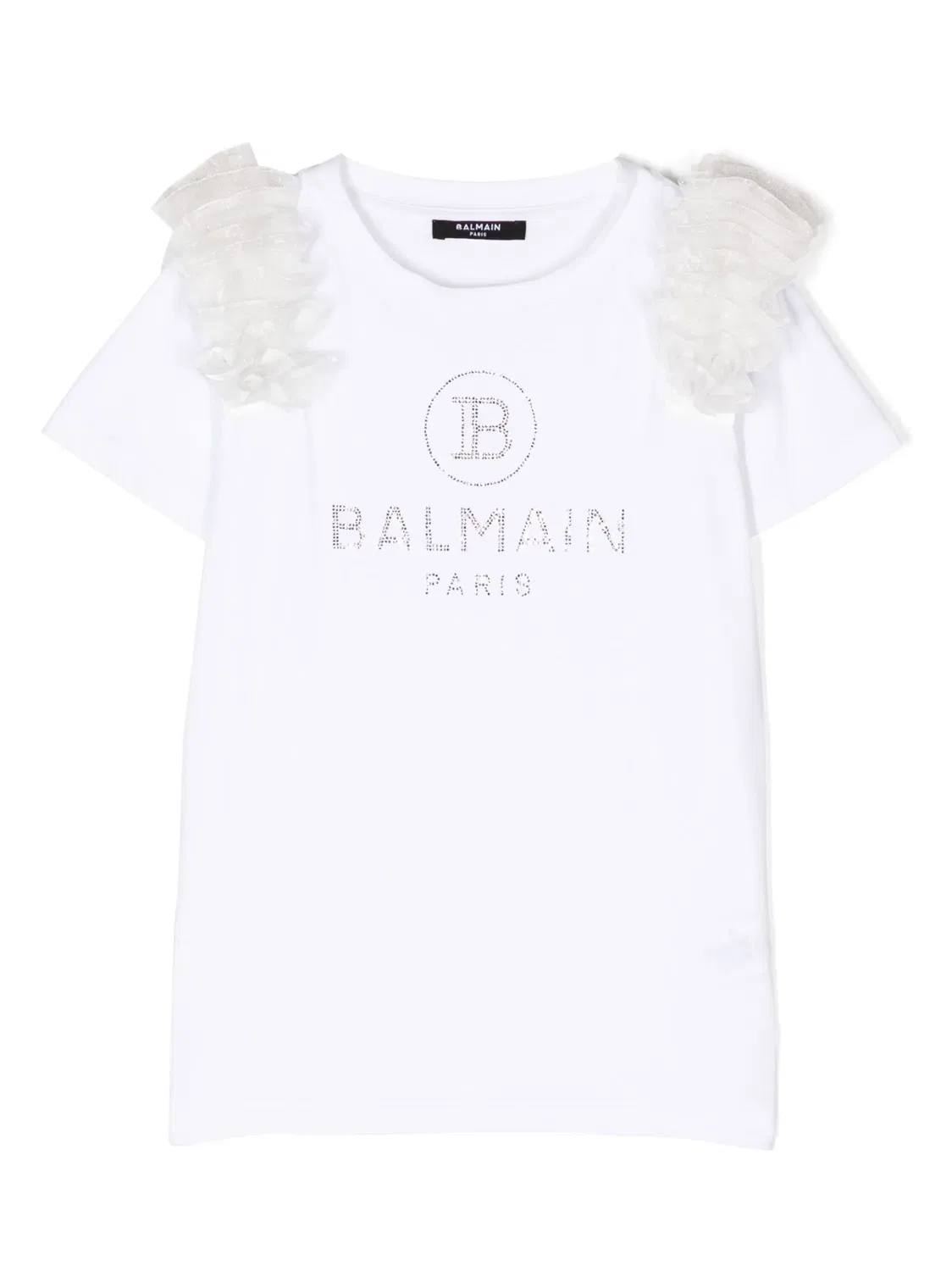 Футболка с цветочной аппликацией и логотипом Balmain, белый