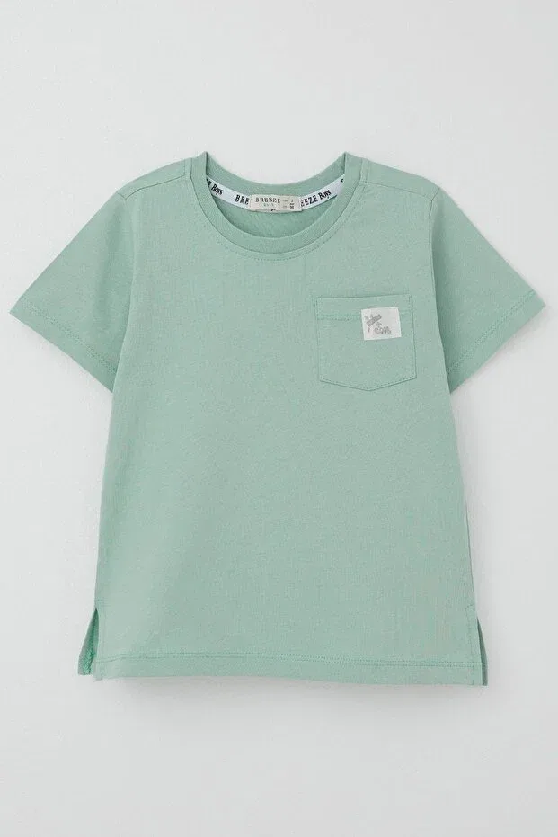 Детская футболка для мальчиков с карманом Cool Text Emblem Breeze, Mint Green — фото 4