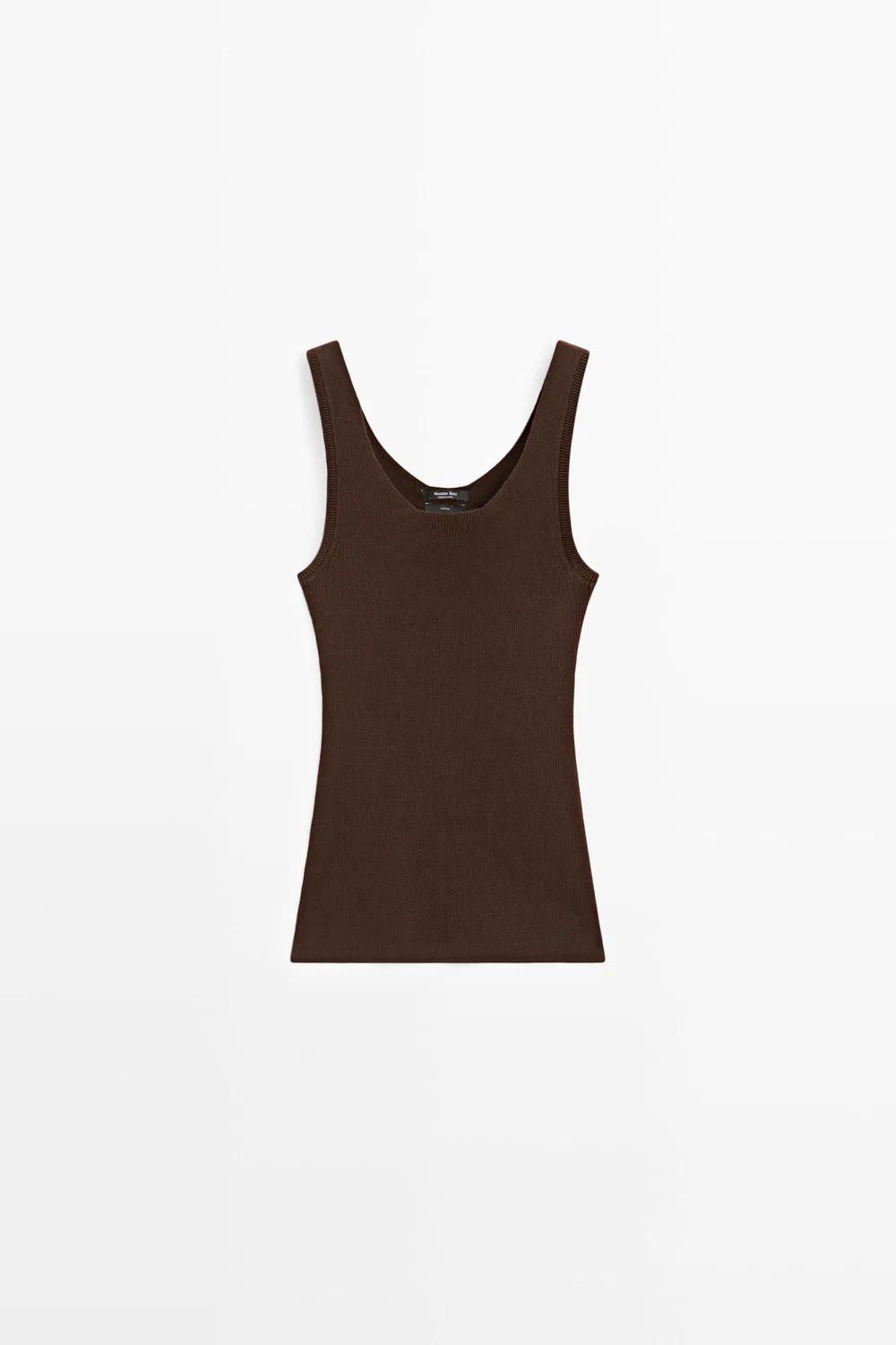 Топ Massimo Dutti 100% Cotton Ribbed Tank, коричневый — фото 2