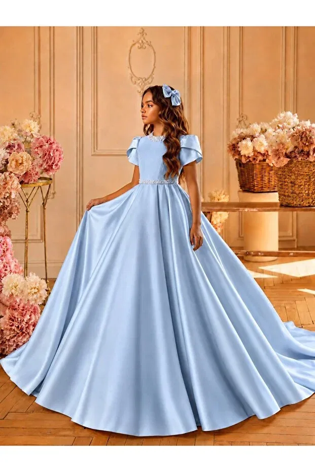 Детское платье для девочек с жемчугом Prom By Feyza Kids Collection, Blue