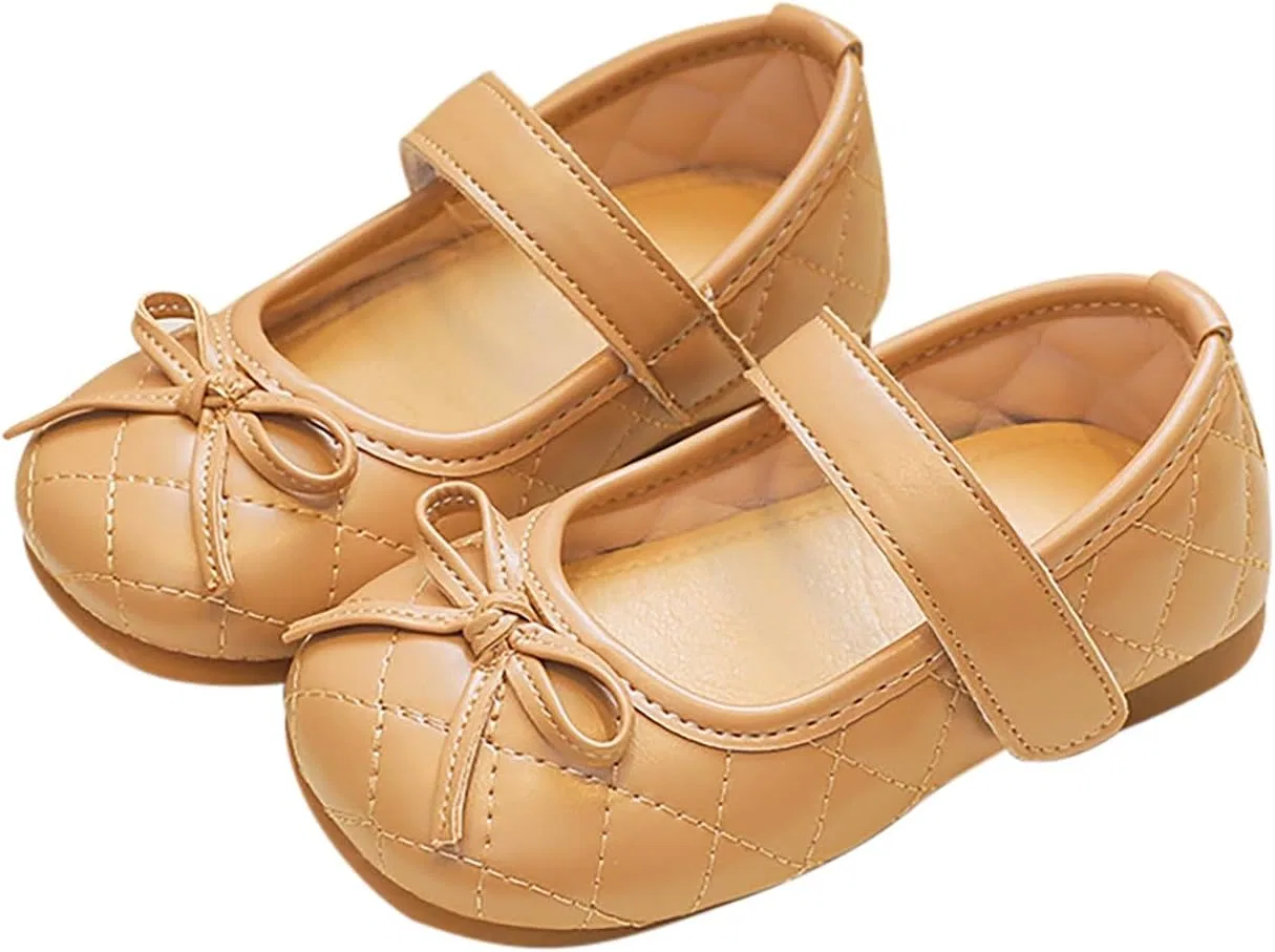 Детские туфли для девочек с бантом из мягкой кожи, Khaki
