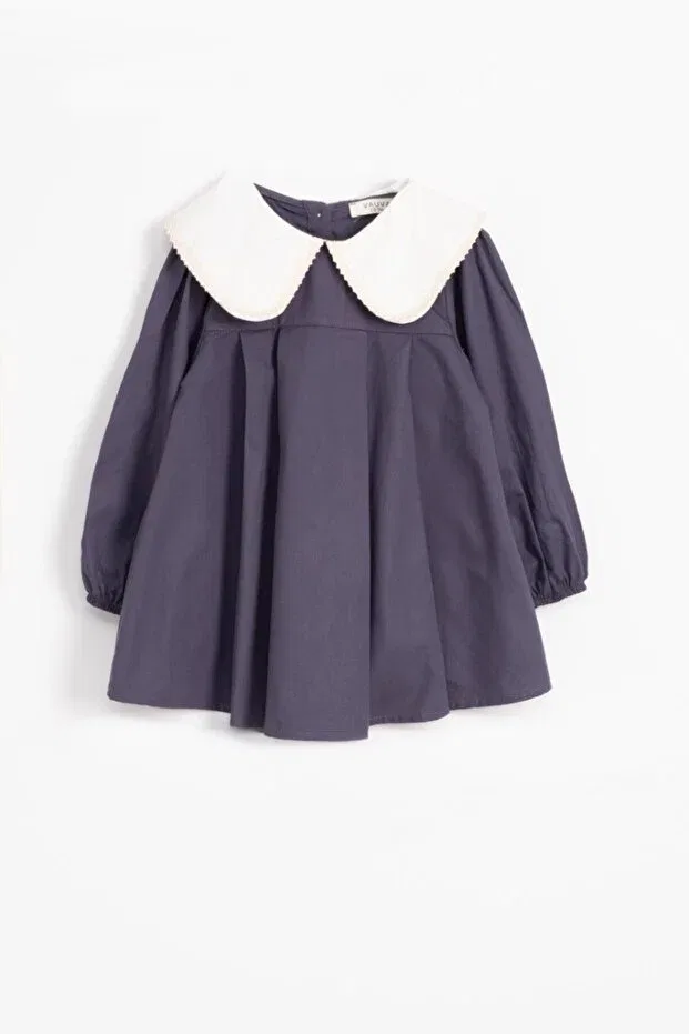 Детское платье для девочек хлопковое Collared Poplin Dress Blumi Kids, Plum — фото 2