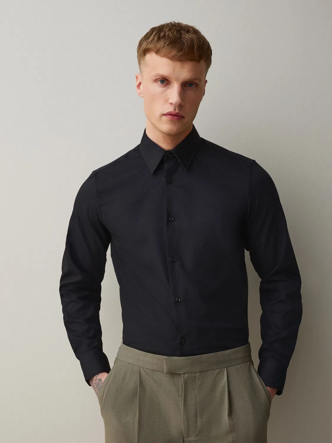 Рубашка смарт, текстурированная, Slim Fit Next, черный — фото 3
