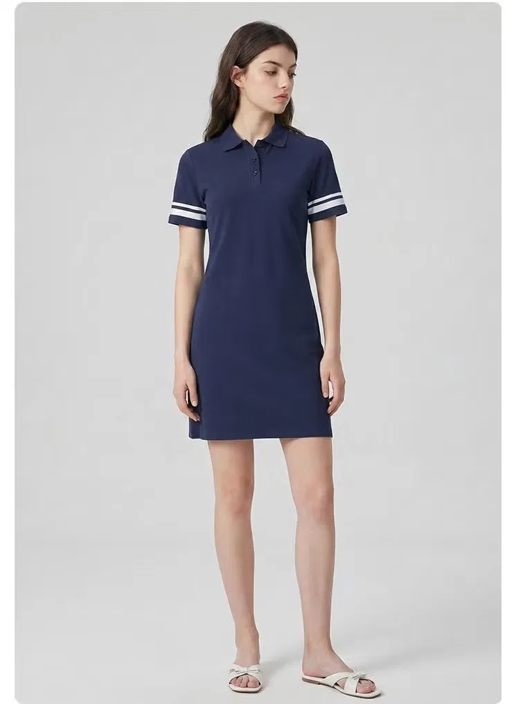 Платье-поло с полосатыми манжетами Zara, темно-синий — фото 4