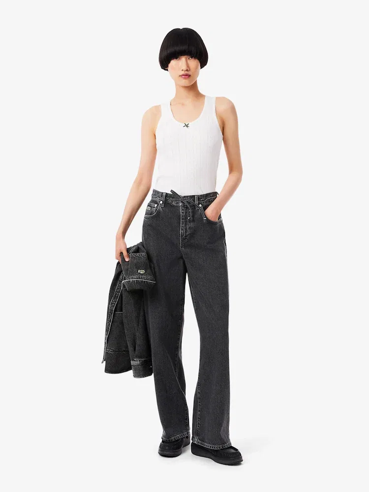 Джинсы женские LACOSTE HF2448 широкие, 100% хлопок, темно-синие — фото 2