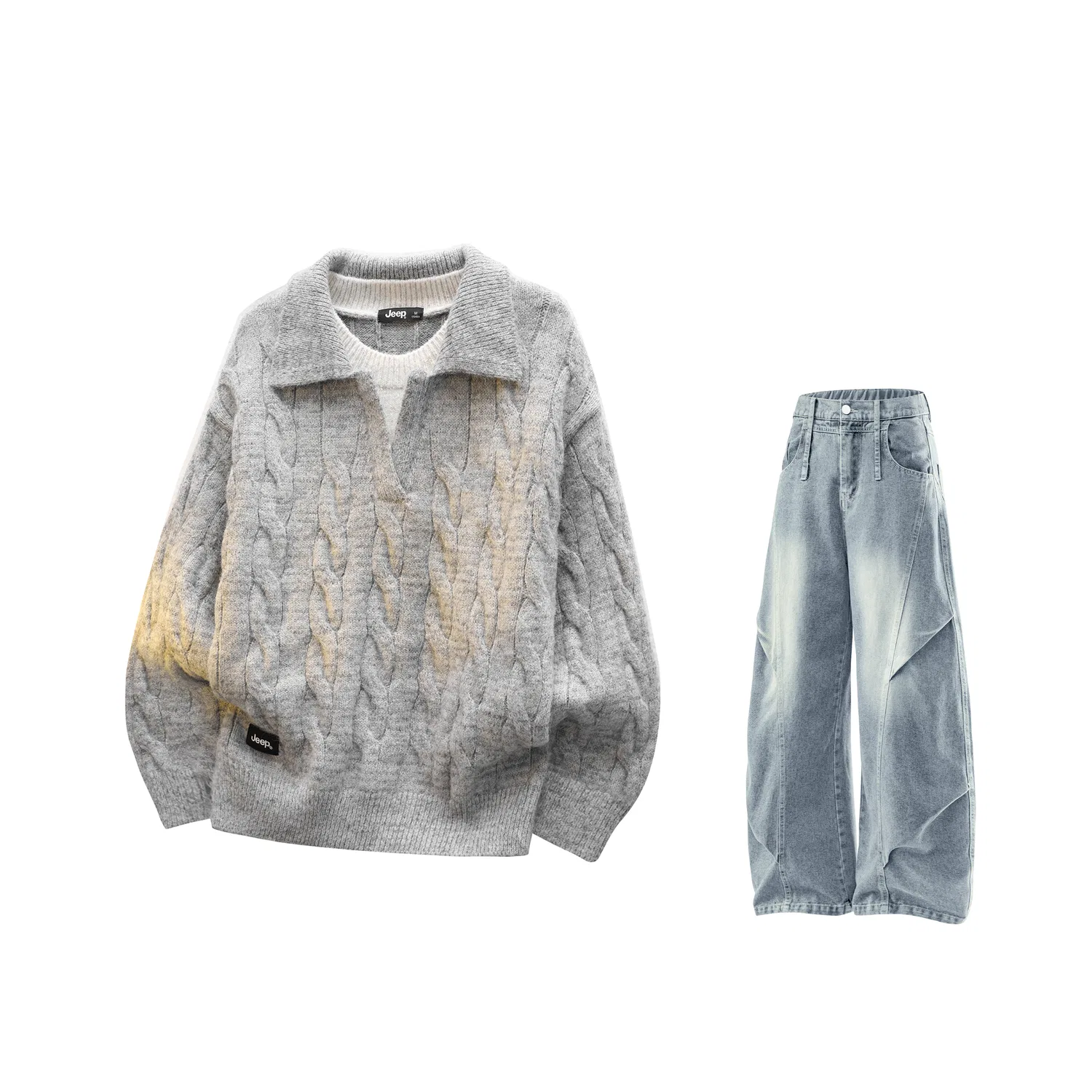 Детский спортивный комплект с воротником-лацканом Jeep, Light Gray+Blue